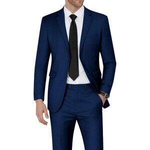 Men's Navy Single Breasted Peak Lapel 2 Piece Two Button Blazer Wedding